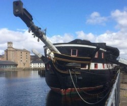 Looking at the HMS Unicorn in the water at Dundee