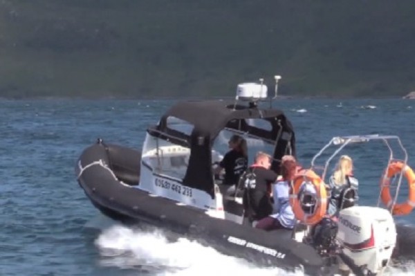 Fast boat on the sea near the west coast of Scotland