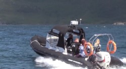 Fast boat on the sea near the west coast of Scotland